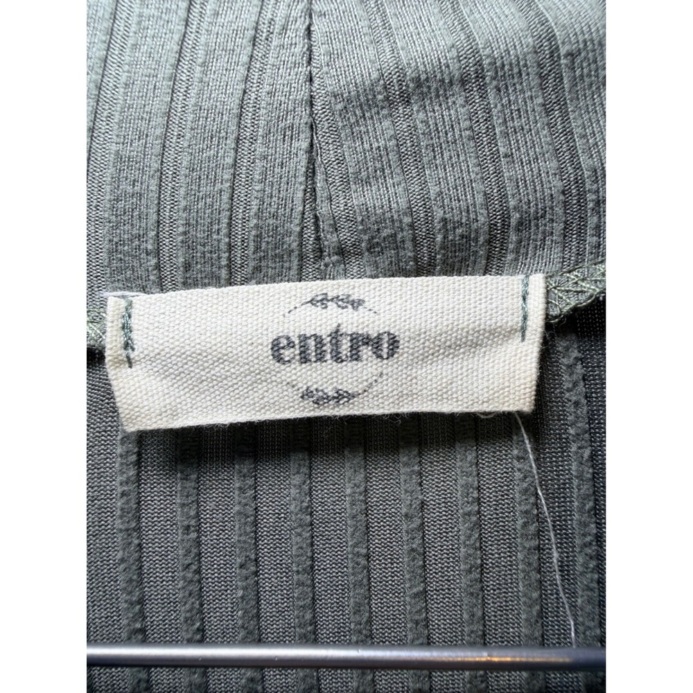 Entro Sage Green Ribbed Mock Neck Tiered Babydoll Tunic Top Short Sleeve - Picture 3 of 4